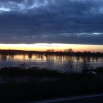 Il Po all'alba, visto dall'argine